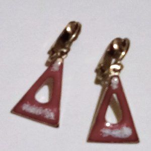 Red and White Enamel Triangle Clip On Earrings